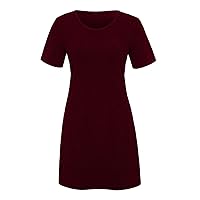 Women's Swing Loose T-Shirt Fit Comfy Casual Flowy Cute Tunic Dress Short Sleeve Crewneck Solid Ladies Loose Mini Dress
