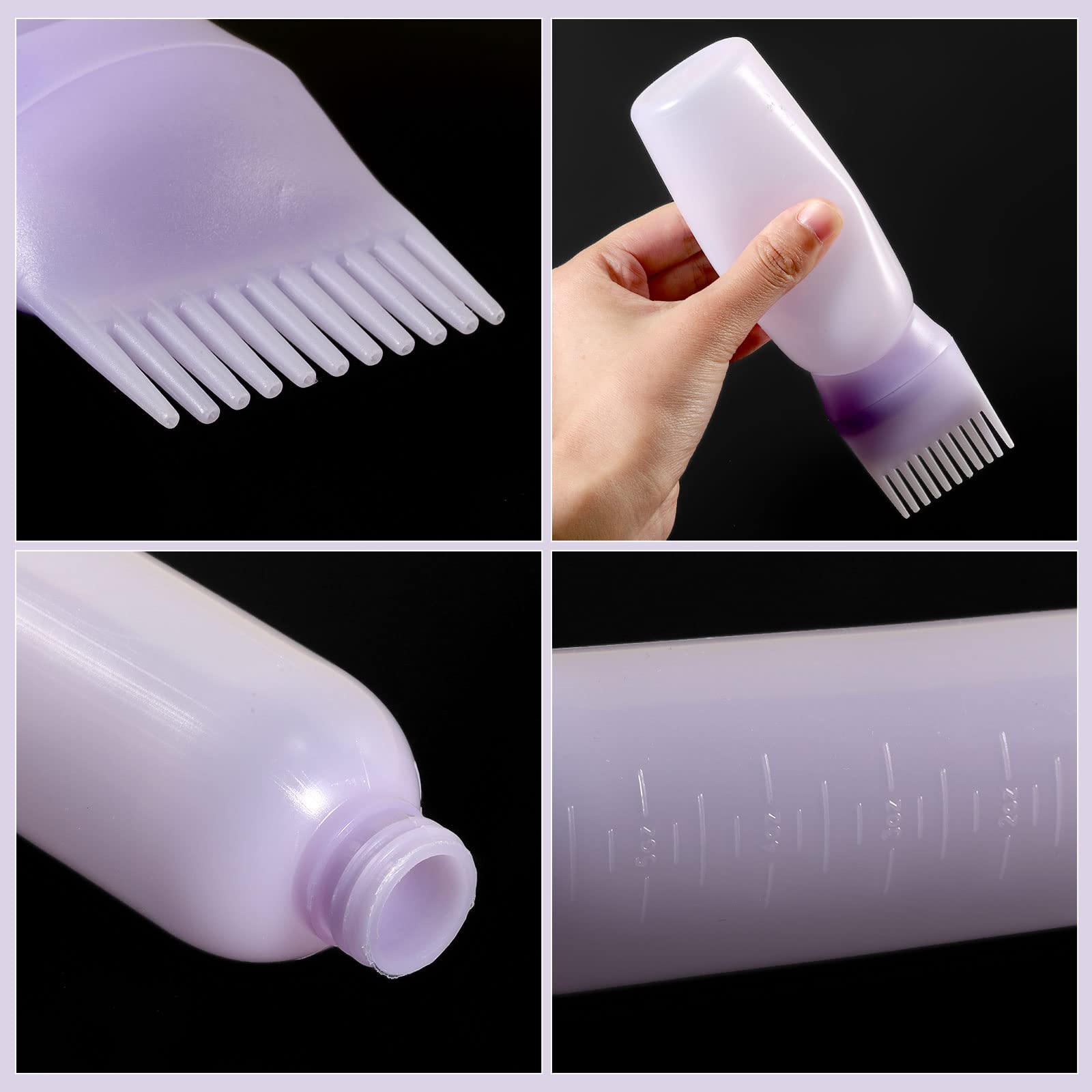 Root Comb Applicator Bottle 6 Ounce Hair Oil Applicator 2 Pack Applicator Bottle for Hair Dye Bottle Applicator Brush with Graduated Scale, Purple