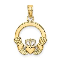 14k Gold Round Irish Claddagh Celtic Trinity Knot Pendant Necklace High Polish and Textured Measures 17mm long Jewelry for Women