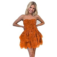 Sequin Strapless Feathers Homecoming Dress Short Prom Dresses for Teens 2024 A-Line Formal Cocktail Party Gown