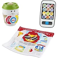 Fisher-Price Laugh & Learn Baby Toys Morning Routine Toy Set with Pretend Smart Phone Plus Coffee Cup Teether Rattle and Crinkle Newspaper