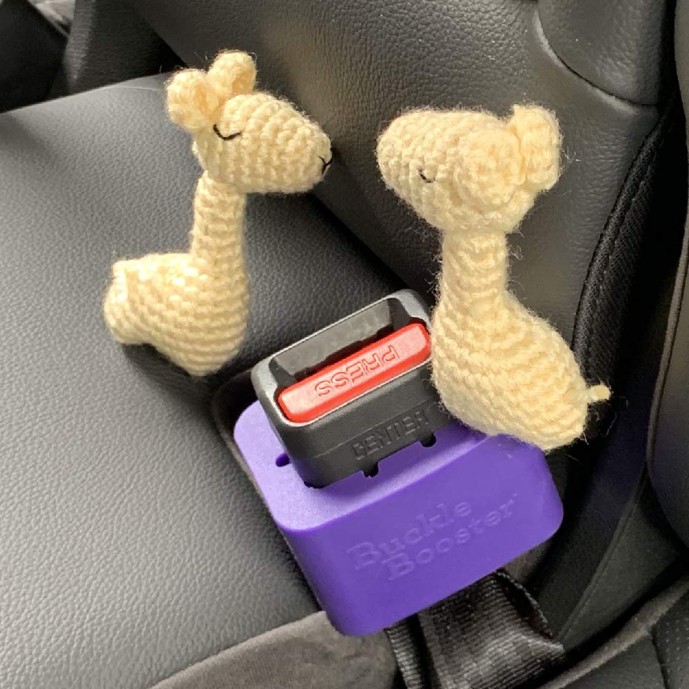 BPA-Free Seat Belt Receptacle Stabilizer by Buckle Booster - No More Fishing & Hand-Scraping, Raises & Stands Buckle Up for Easy Reach and Fastening (3-Pack, Purple with Car Safety Stickers)