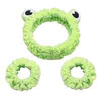 Soft Spa Headband and Wristbands for Face Washing, Cute Frog Makeup Headbands Elastic Skincare Hair Band Shower Head Wraps Hair Accessories for Women Girls
