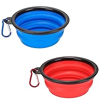 Pack of 2 Large Size Collapsible Dog Bowl, Food Grade Silicone BPA Free, with Carabiner Clip Foldable Expandable Cup Dish for Pet Cat Food Water Feeding Portable Travel Bowl (Blue & Red)
