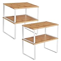 SONGMICS Cabinet Organizer Shelf, Set of 4 Kitchen Counter Shelves, Kitchen Storage, Spice Rack, Stackable, Expandable, Metal and Engineered Wood, Cloud White and Natural Beige UKCS010N01