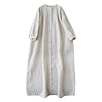 Summer Dresses for Women Beach Tshirt Dresse Loose Plus Size Women's Solid Color Cotton and Linen Long Sleeved