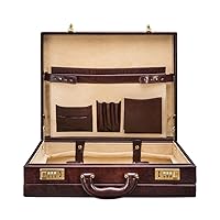 Maxwell Scott - Mens Luxury Leather Expandable Square Attaché Case with Wooden Frame for CEO's Directors - The Strada