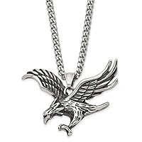 47.7mm Chisel Stainless Steel and Polished Eagle Pendant a Curb Chain Necklace 24 Inch Jewelry for Women
