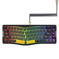 AKS068 65% Wired Mechanical Gaming Keyboard with Coiled Cable, 68-Key Alice-Layout Mechanical Keyboard, RGB Hot Swappable Red Switches VIA/QMK Programmable Knob Gasket Mount for Win/Mac (Black)