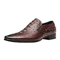 Casual Slip On Pointed-Toe Genuine Leather Alligator Patent Buttons Dress Loafers for Men Fashion Shoes Business Wedding Party Formal