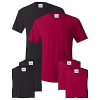 Hanes mens 5.2 oz. ComfortSoft Cotton T-Shirt(5280)-BLACK/DEEP RED-M-3PK