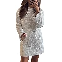 Sparkly Dresses for Women, Women's Long Sleeve Sparkling Sequin Dress Backless Bow Sexy and Cute Party Summer 2024 Open Back