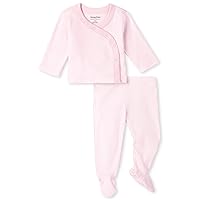 The Children's Place unisex-baby Newborn Take Me Home Set, 100% Cotton, Long Sleeve, Side Snap Kimono Top and Pants 2-pack