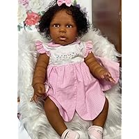 Angelbaby Black Reborn Baby Dolls Girl, 24 Inch Realistic African American New Born Baby Real Life Reborn Silicone Toddler Doll with Dark Brown Skin Soft Weighted Body Cute Reborn Child Doll for Kids