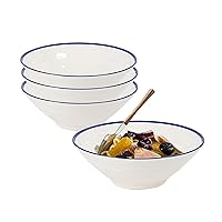 Snaked 6-inch ceramic bowl set of 4-blue hand-painted white salad bowls 19oz home restaurant for salads, desserts, appetizers, grains - microwave dishwasher and steamer safe