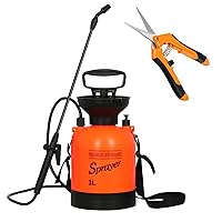 iPower 0.8 Gallon Lawn Garden Pump Sprayer, Adjustable Shoulder Strap, Pressure Relief Valve, with 6.5 Inch Hand Pruner Combo, Stainless Steel Blades, Orange