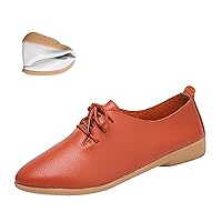 Women's Leather Pointed Toe Casual Flats Shoes,Lightweight Comfort Lace-up Non Slip Softsole Oxford Dress Loafers