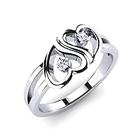0.2 Cts Round Sim Diamond Double Heart Promise Engagement Ring 14K White Gold Fn
