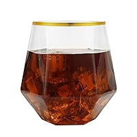 40pcs Stemless Plastic Wine Glasses 12 oz Diamond Plastic Cups Crystal Clear Gold Rim Glasses for Whiskey, Cocktails, Juice, Trendy & Modern Stemware Suit for Birthday, Party, Wedding
