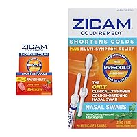 Zicam Cold Remedy Cherry Zinc Rapidmelts 25 Count and Zinc-Free Medicated Nasal Swabs 20 Count Bundle