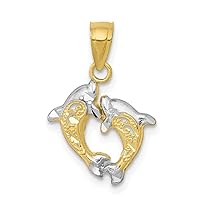 10k Yellow Gold Open back and Rhodium Small Dolphin Charm Pendant Necklace Measures 20x11mm Wide Jewelry for Women