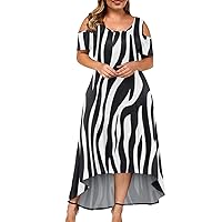 Short Sleeve Date Night Long Dress Lady Holiday Fashion Cool Polyester Cocktail Woman Relaxed Fit Print Off White XXL