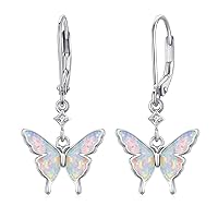 Butterfly Earrings Girls 925 Sterling Silver Opal Earrings Butterfly Opal Jewellery Gift for Women Daughter Wife