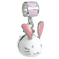 Queenberry Sterling Silver Lovely Easter Rabbit Enamel European Style Dangle Bead Charm