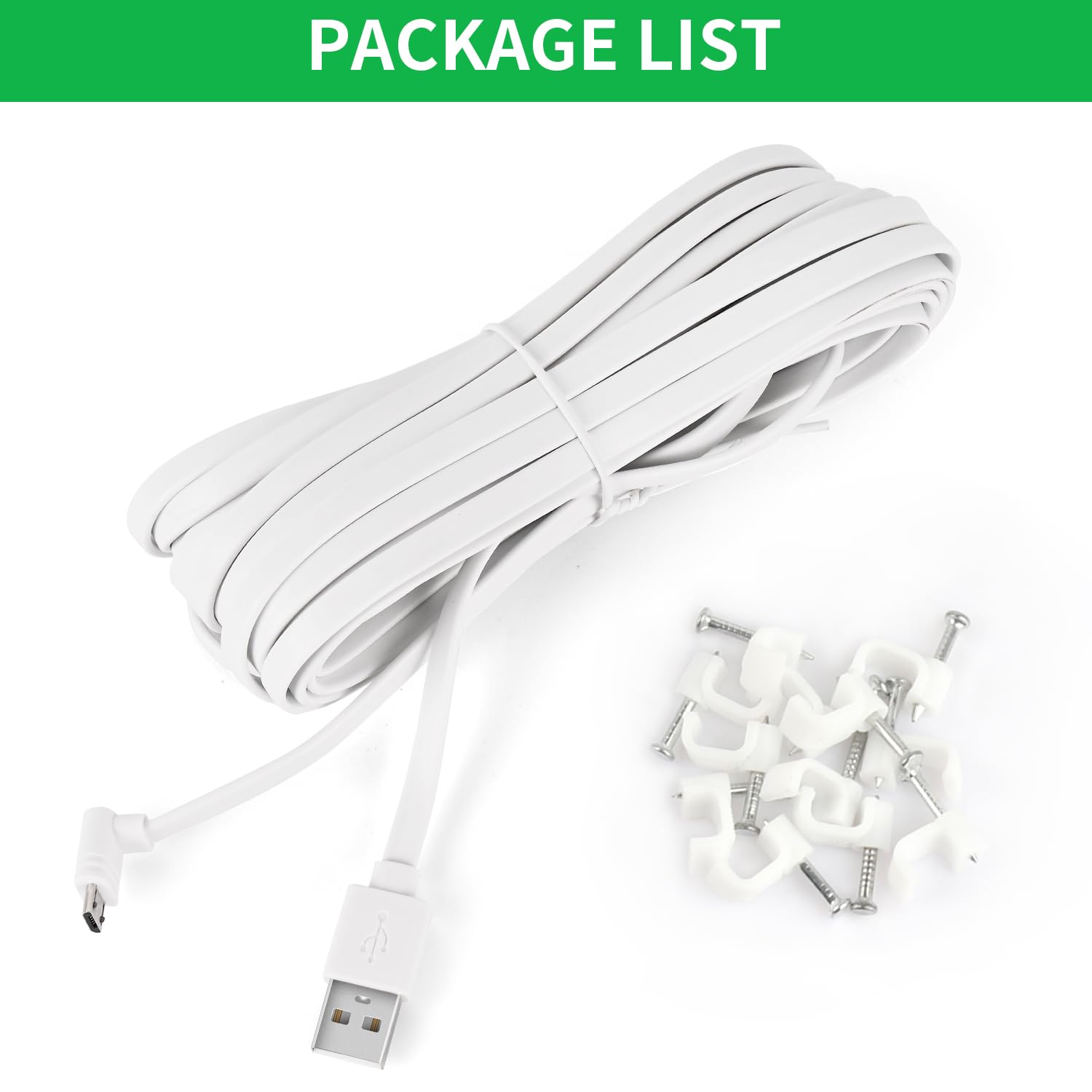30FT Power Cable Compatible with WYZE Cam Pan V3, 90 Degree L-Shaped Flat Micro USB Extension Cable for WYZE Cam Pan V3 (White)