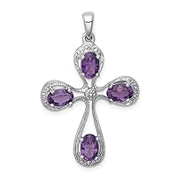 925 Sterling Silver Polished Prong set Open back Rhodium Amethyst and Diamond Religious Faith Cross Pendant Necklace Measures 35x22mm Wide Jewelry for Women