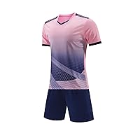 Kids Boy Soccer Sport Training Uniform V Neck T-shirt and Shorts with Pockets 2 Piece Athletic Suit Sportswear
