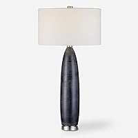 MY SWANKY HOME Elegant Dark Blue Gray Striped Table Lamp 35 in Tall Nickel Silver Contemporary