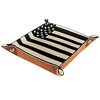 Black American Football Stripe Folding Rolling Thick PU Brown Leather Valet Catchall Organizer Table, Small Jewelry Candy Key Trays Storage Box, Decorative Entryway, Lap Keyboard Gaming Dice Tray