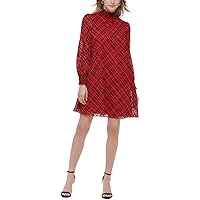 Tommy Hilfiger Women's Long Sleeve Lux Plaid Printed Chiffon Dress