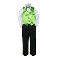 4pc Formal Baby Teen Boys Lime Green Vest Bow Tie Set Black Pants S-14 (12)
