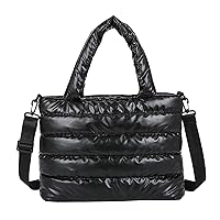 Zylione Tote Bag For Women Quilted Handbag Lightweight Winter Down Cotton Padded Shoulder Bag Down Padding Mens Bags Shoulder