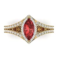 Clara Pucci 1.17ct Marquise Cut Solitaire split shank Halo Natural Scarlet Red Garnet designer Modern Statement Ring 14k Yellow Gold