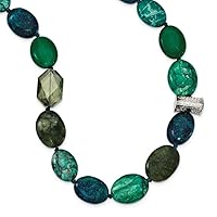 925 Sterling Silver Polished Fancy Lobster Closure Dyed Jade Crystal Jasper and Serpentine With 2inch Ext Necklace 18 Inch Jewelry for Women