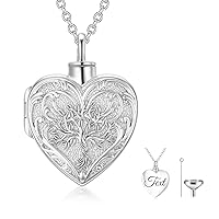 SOULMEET Real White Gold/Rose Gold/Yellow Gold Cremation Jewelry for Ashes, Personalize Solid Gold Tree of life/Butterfly/Rose Heart Locket Necklace for Ashes to Keep Human Dog Cat in Memory