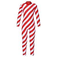 FEESHOW Girls Boys Christmas Candy Cane Unitard Dance Leotard Costume Kids One Piece Long Sleeve Turtleneck Jumpsuit