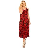 Jostar Women's Tank Long Dress – Sleeveless Scoop Neck Casual Printed Swing Flowy T Shirt One Piece 7000BN-TRP1-W173-RED XL