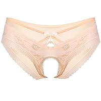 Men's Flower Pattern Lace Back Briefs Sissy Panties Hollow Out Underwear Bowknot Panty