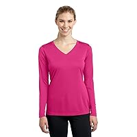 Women's Long Sleeve V Neck PosiCharge Competitor Tee S Pink Raspberry