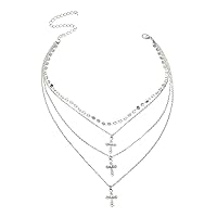 Beydodo Women's Necklace Choker Gold-Plated Cross Pendant Multilayer Necklace Gold Choker Chain Long