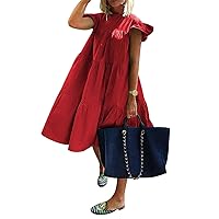 Ruffle Sleeve Dresses for Women Tiered Cool Holiday School Comfort Softest 2023 Casual Summer Boho Beach Dress