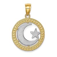 14k Yellow Gold w/Rhodium-Plating Star & Moon Pendant