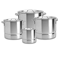 Aluminum Stock Pot Set (2/3.5/5.5/8 Quart) Steam and Boil Serve Large & Small Groups, Riveted Handles