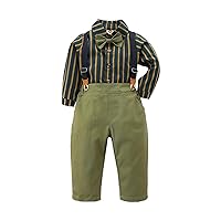 Baby Boy 4 Piece Outfit Toddler Boy Clothes Baby Boy Clothes Baby Stripe Shirt Suspender Pants Set (AG, 9-12 Months)
