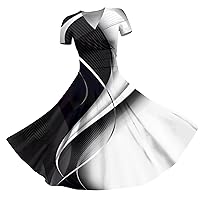 Wedding Guest Dresses for Women Princess Dress Sexy V-Neck Solid Color Block Gradient Print Short Sleeve Swing Dress