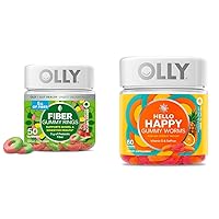 OLLY Fiber Gummy Rings, 5g Prebiotic Fiber, FOS (Fructo-oligosaccharides), Digestive Support & Hello Happy Gummy Worms, Mood Balance Support, Vitamin D, Saffron, Adult Chewable Supplement